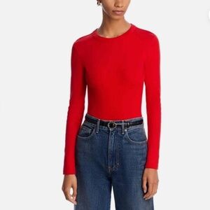 Veronica Beard Womens Long Sleeve Ribbed Top Sz M Red Capsule Stapel Preppy